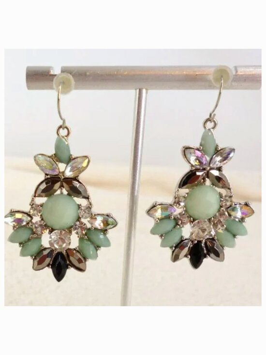 Jewelry - Drop Earrings Navette Crystals Light Green, Black & Aurora Borealis 2.25" NWOT